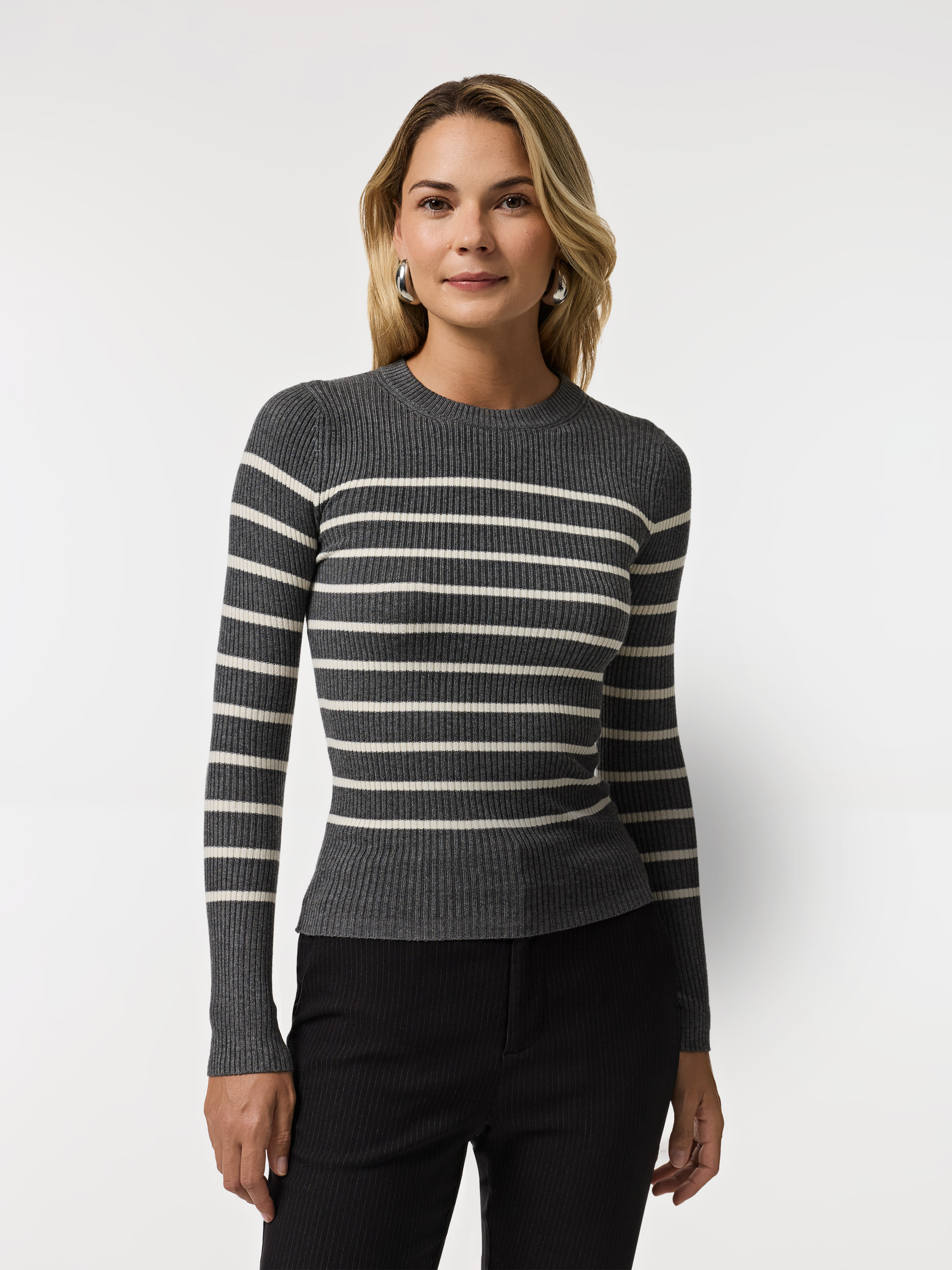 Camisola canelada com riscas