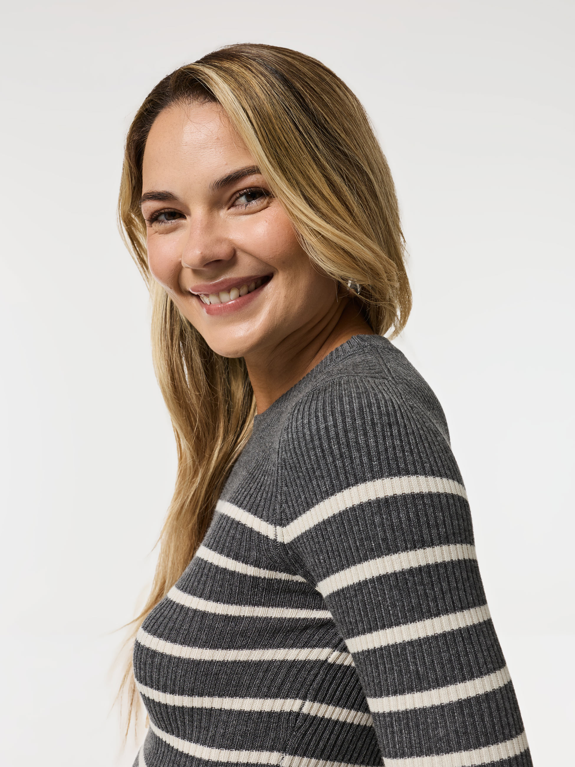 Camisola canelada com riscas