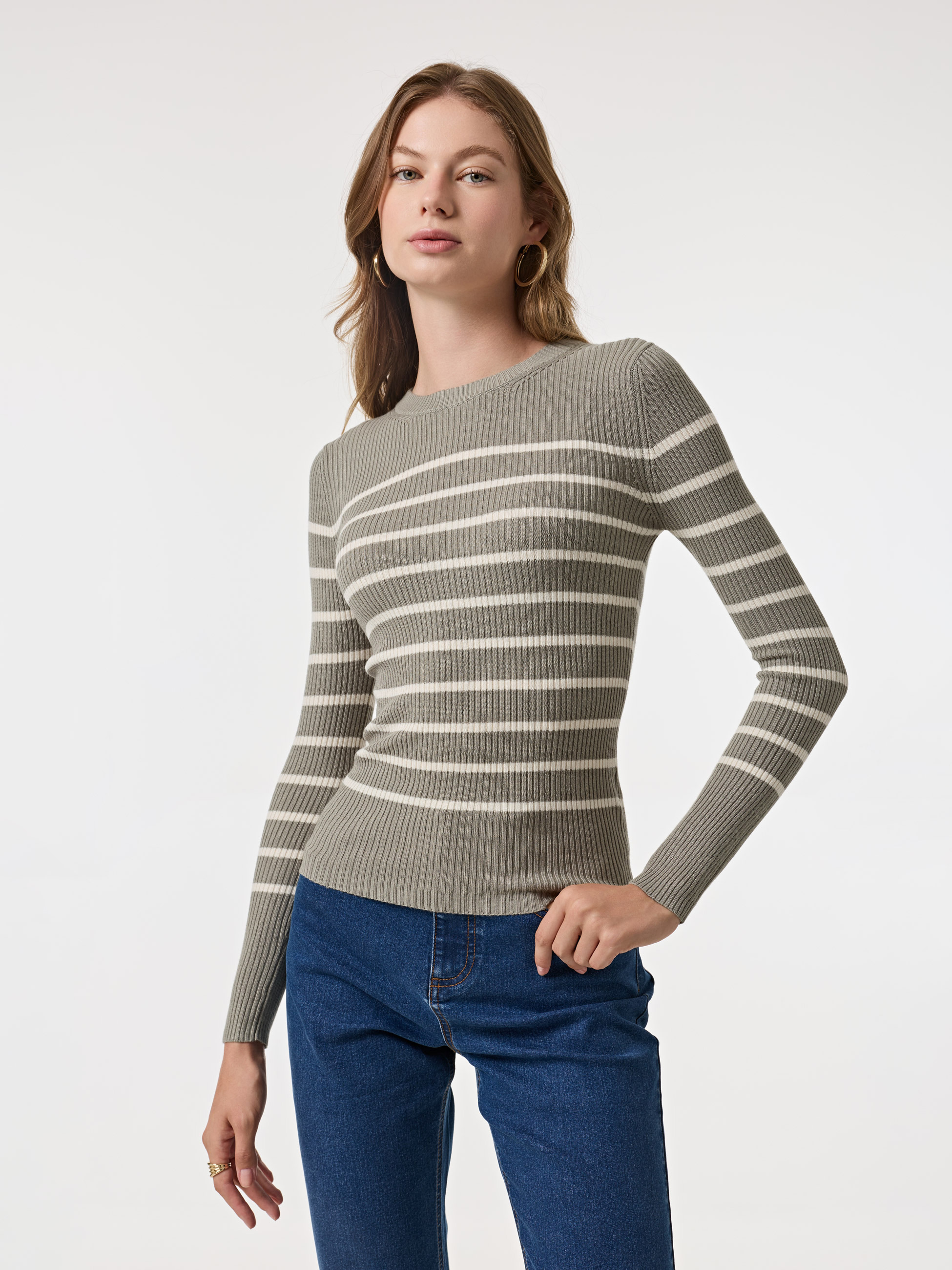 Camisola canelada com riscas