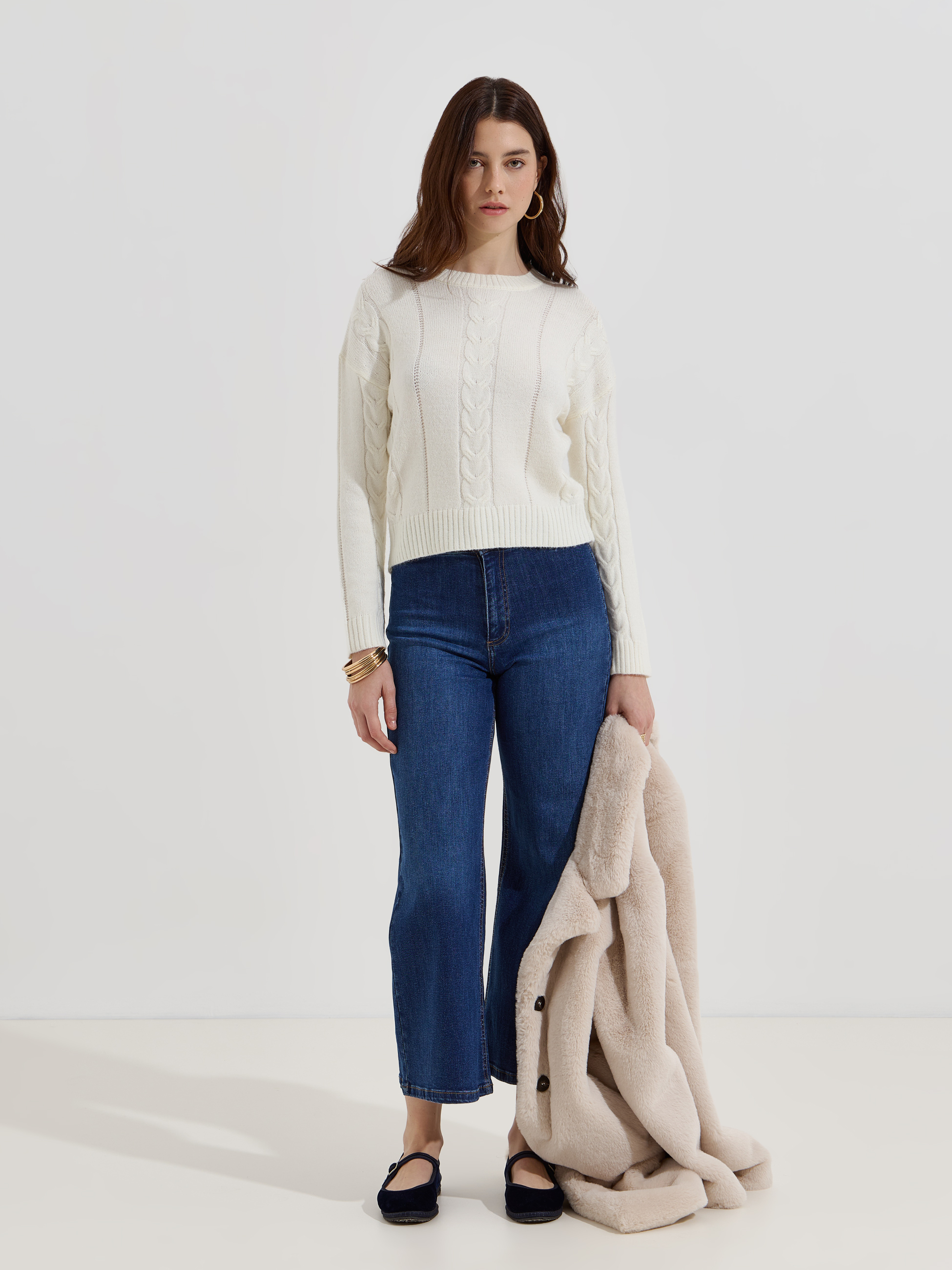 Camisola de malha entrançada