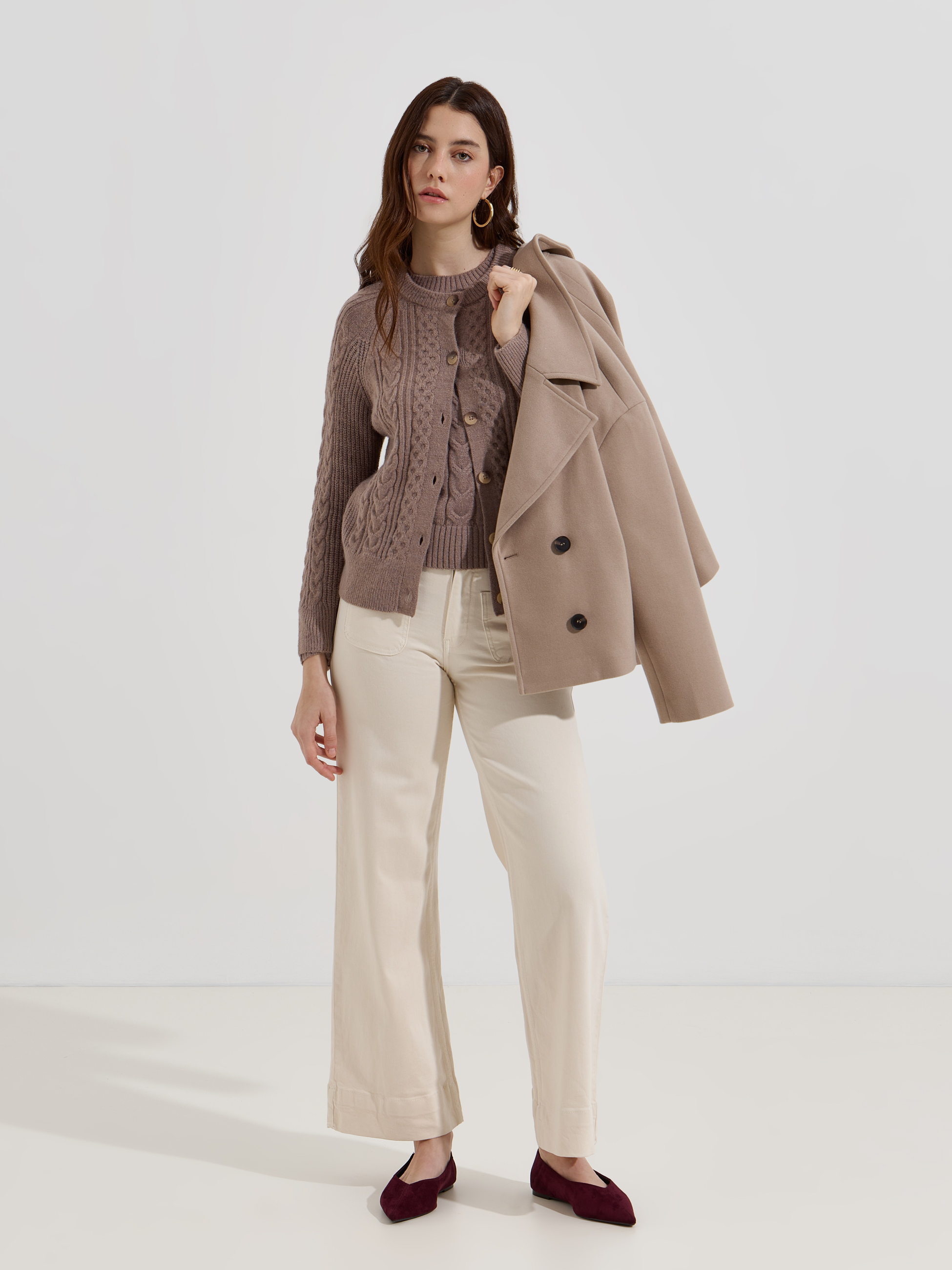 Casaco de malha entrançada