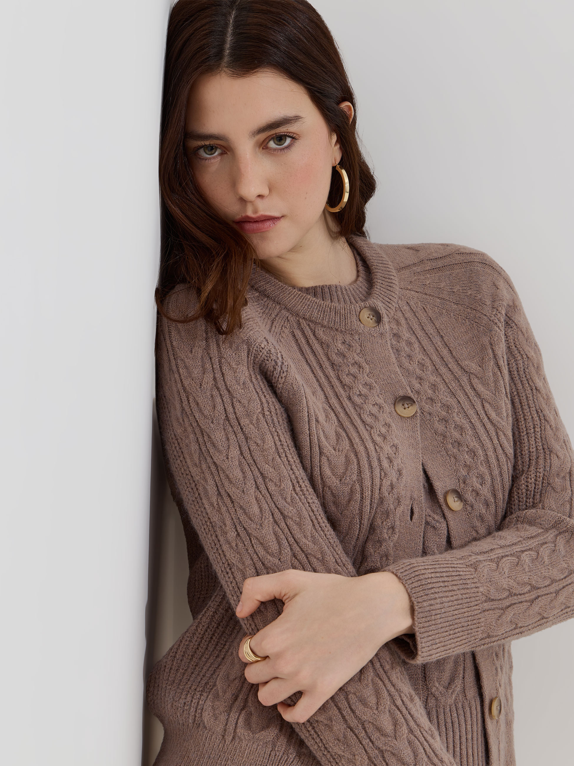 Casaco de malha entrançada