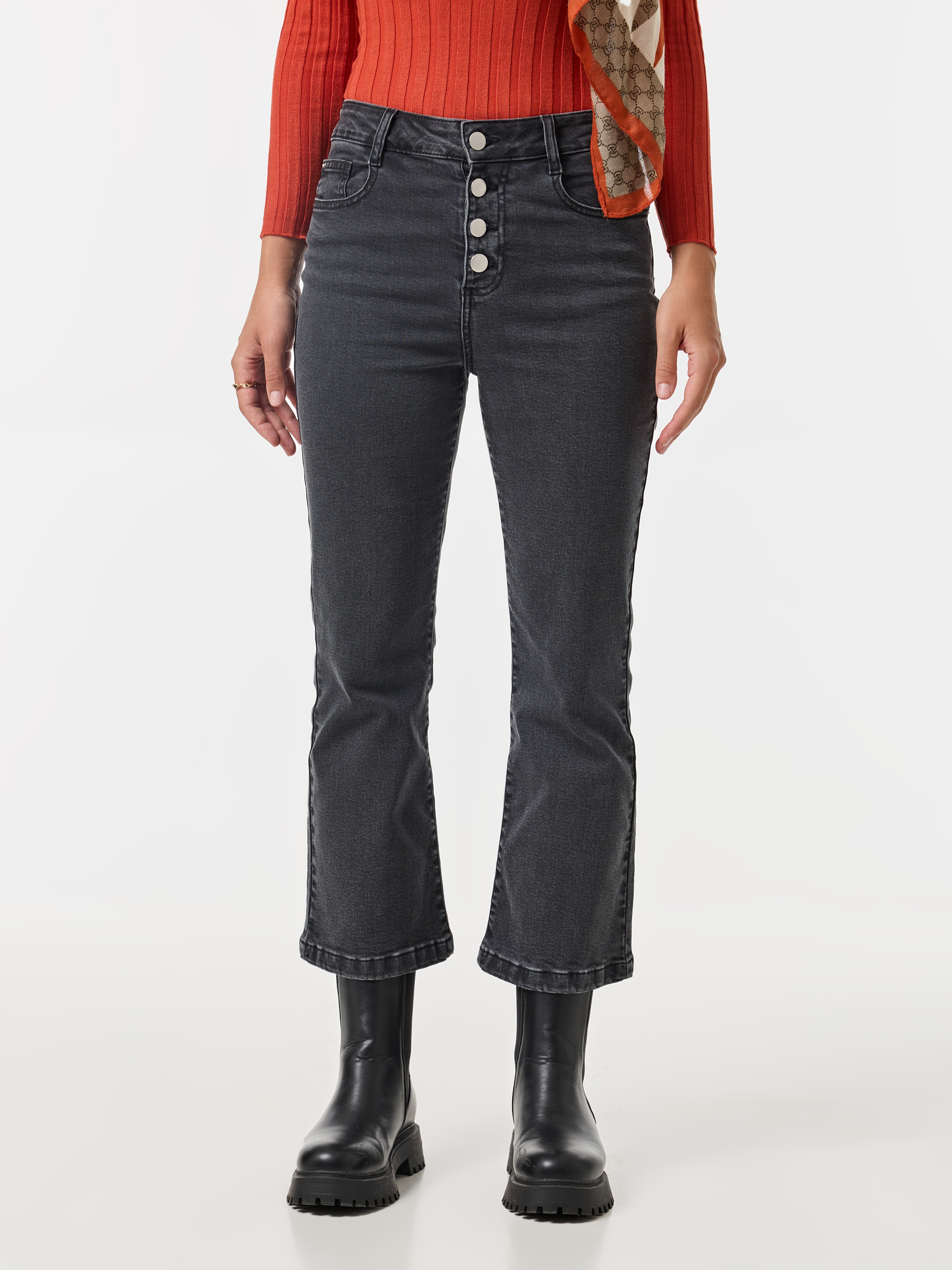 Calças de ganga flare cropped