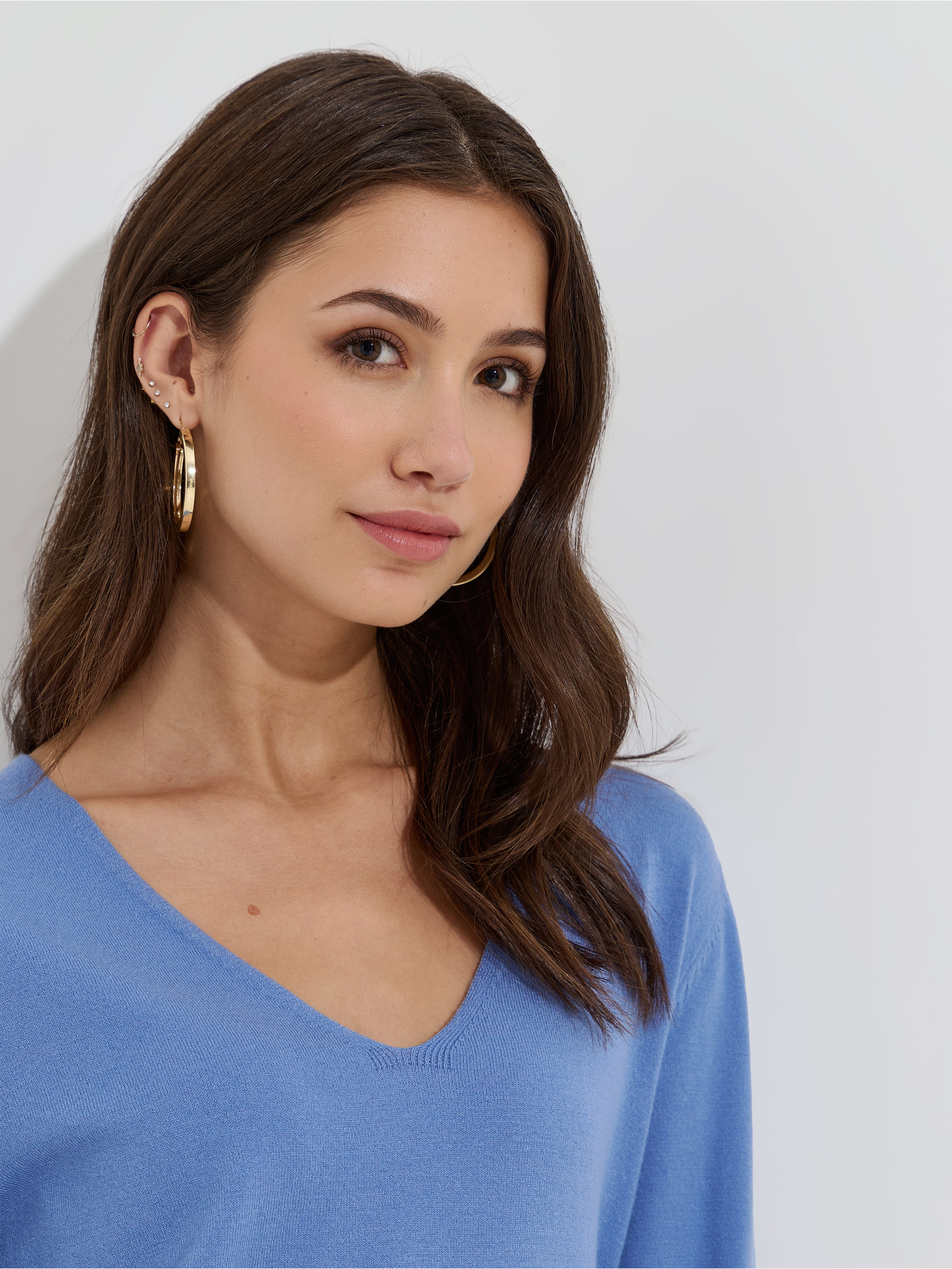 Camisola de malha com decote em V