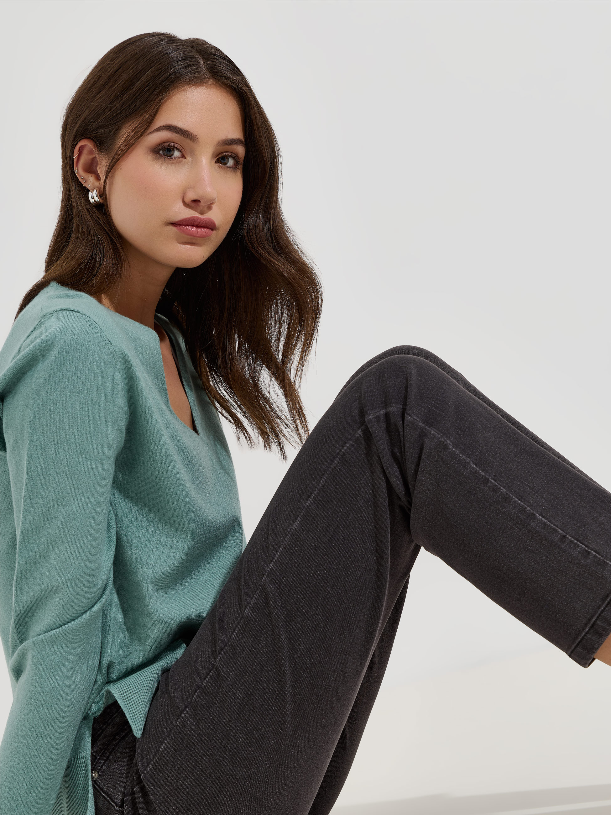 Camisola de malha com decote em V