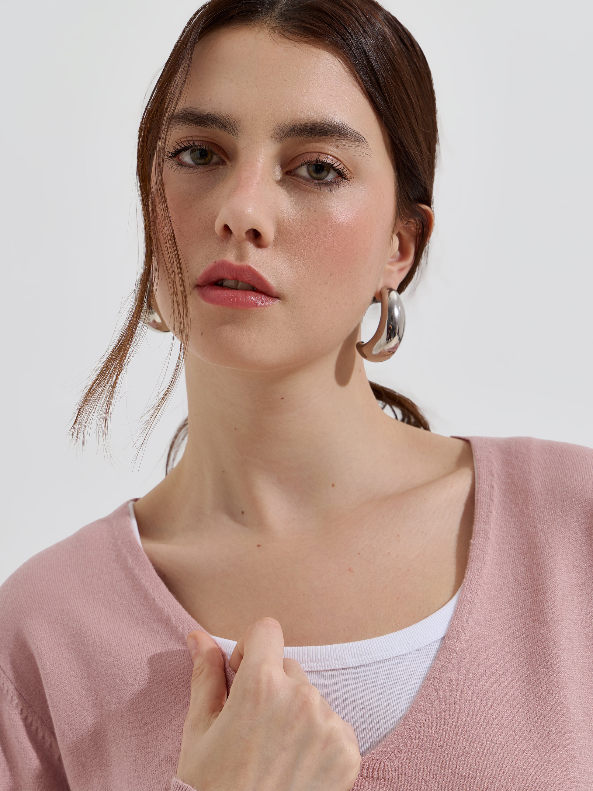 Camisola de malha com decote em V