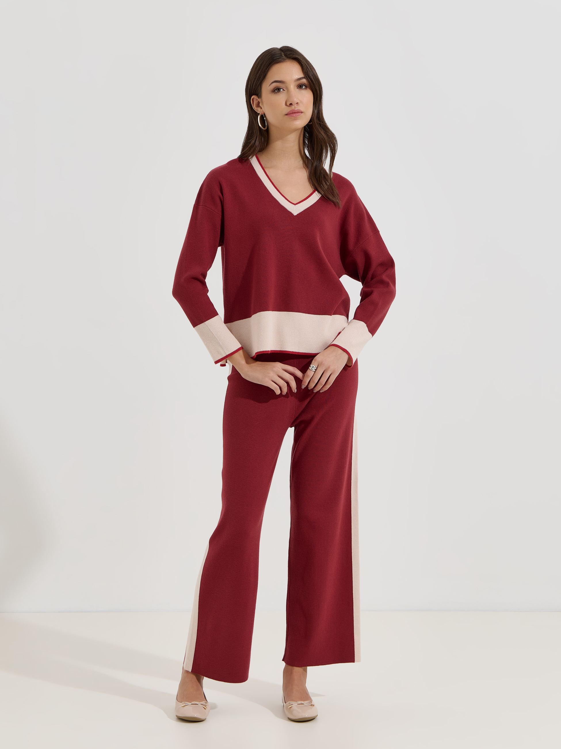 Camisola de malha com decote em V