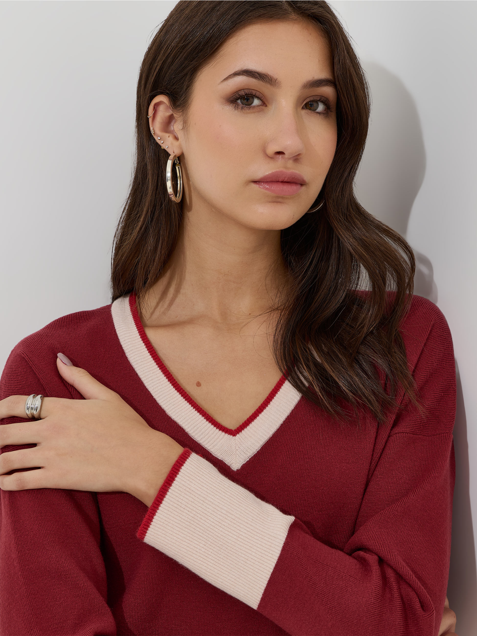 Camisola de malha com decote em V