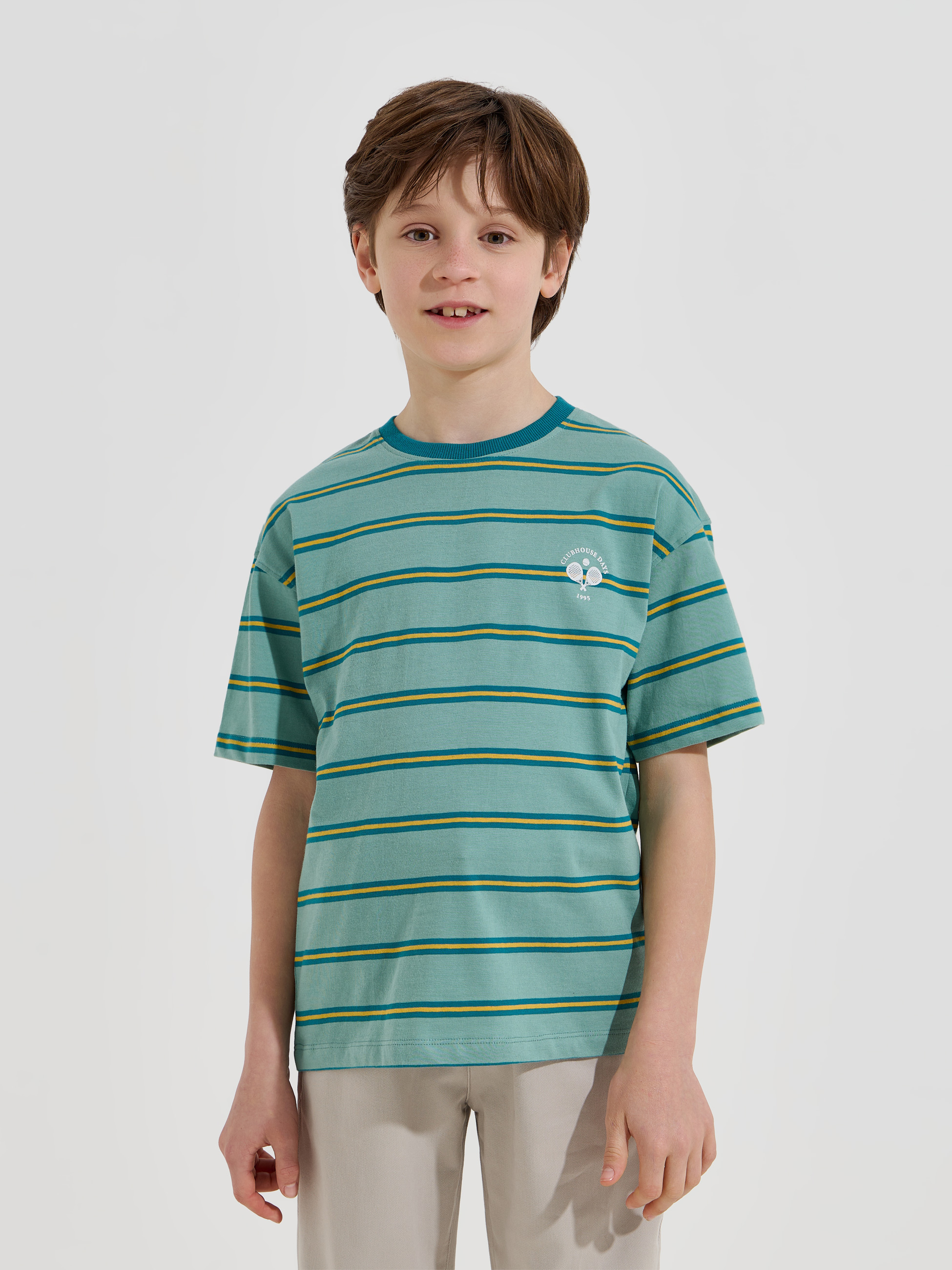 T-shirt às riscas com estampado