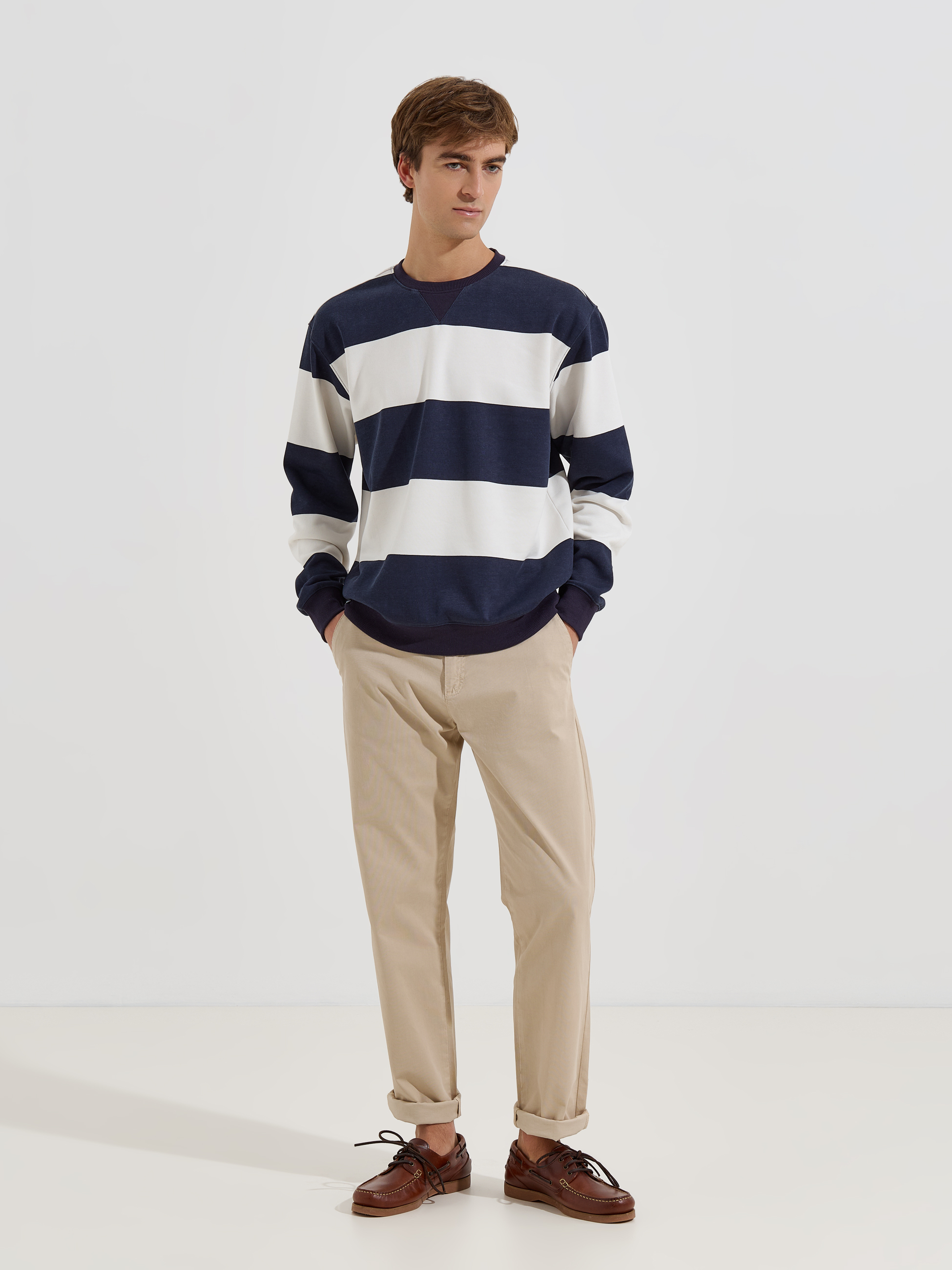 Camisola de felpa com riscas largas