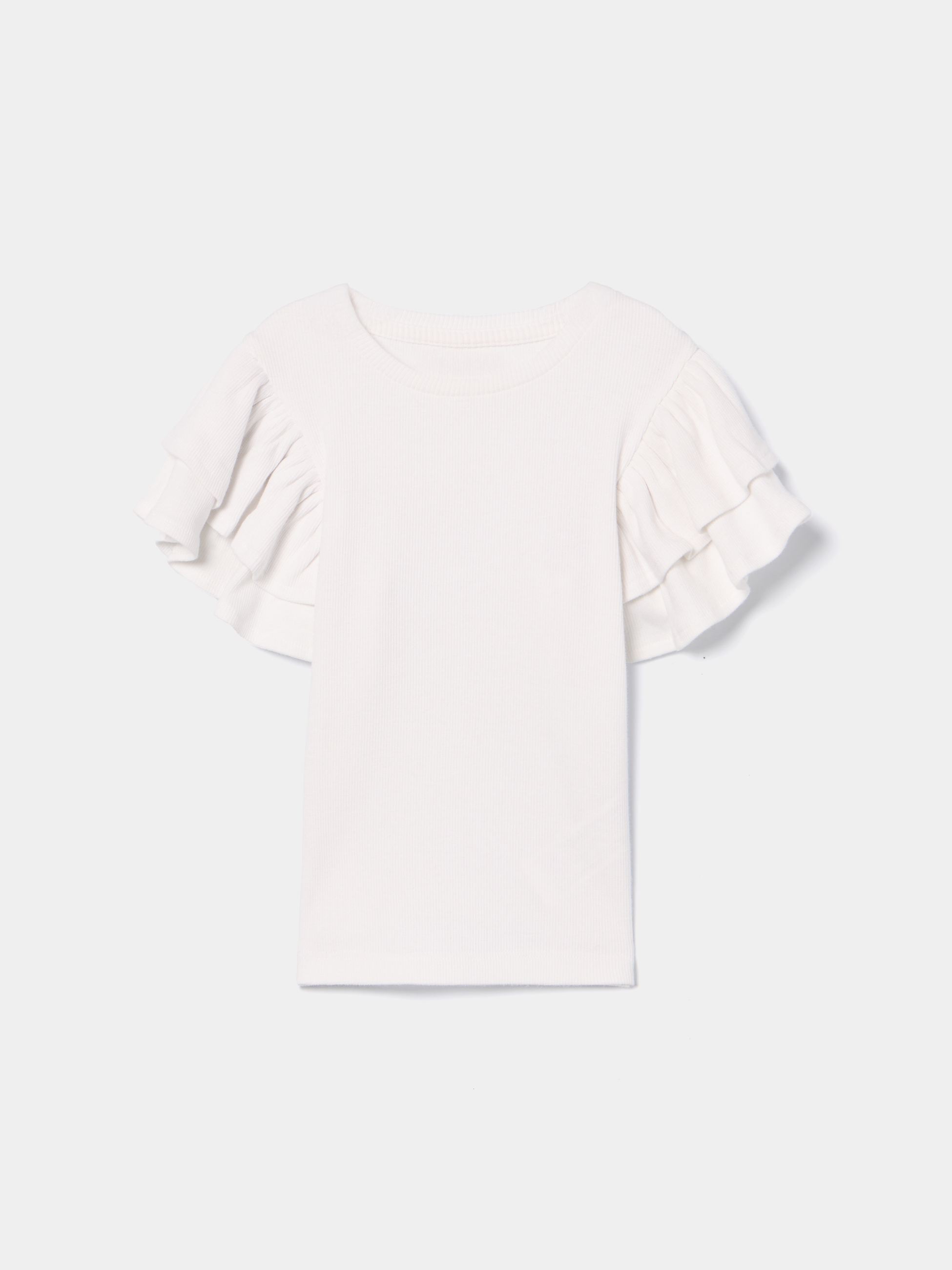 T-shirt canelada com folhos nas mangas