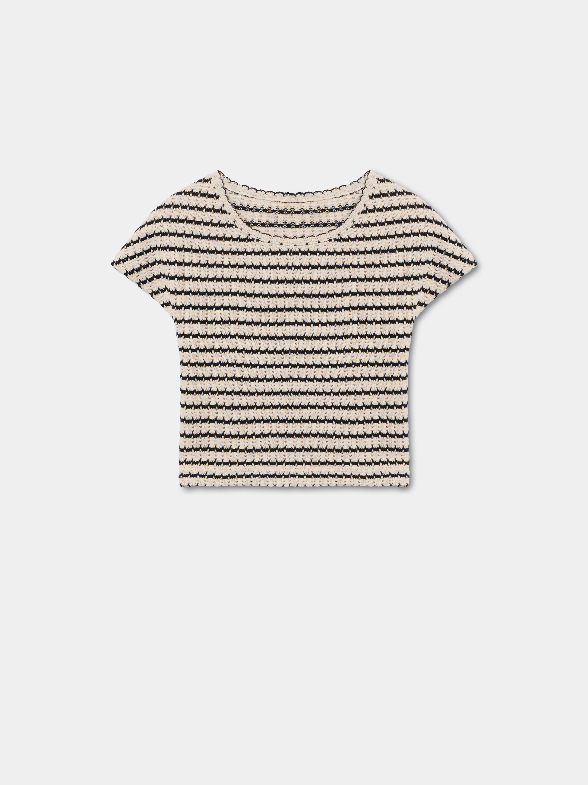 T-shirt cropped em malha às riscas