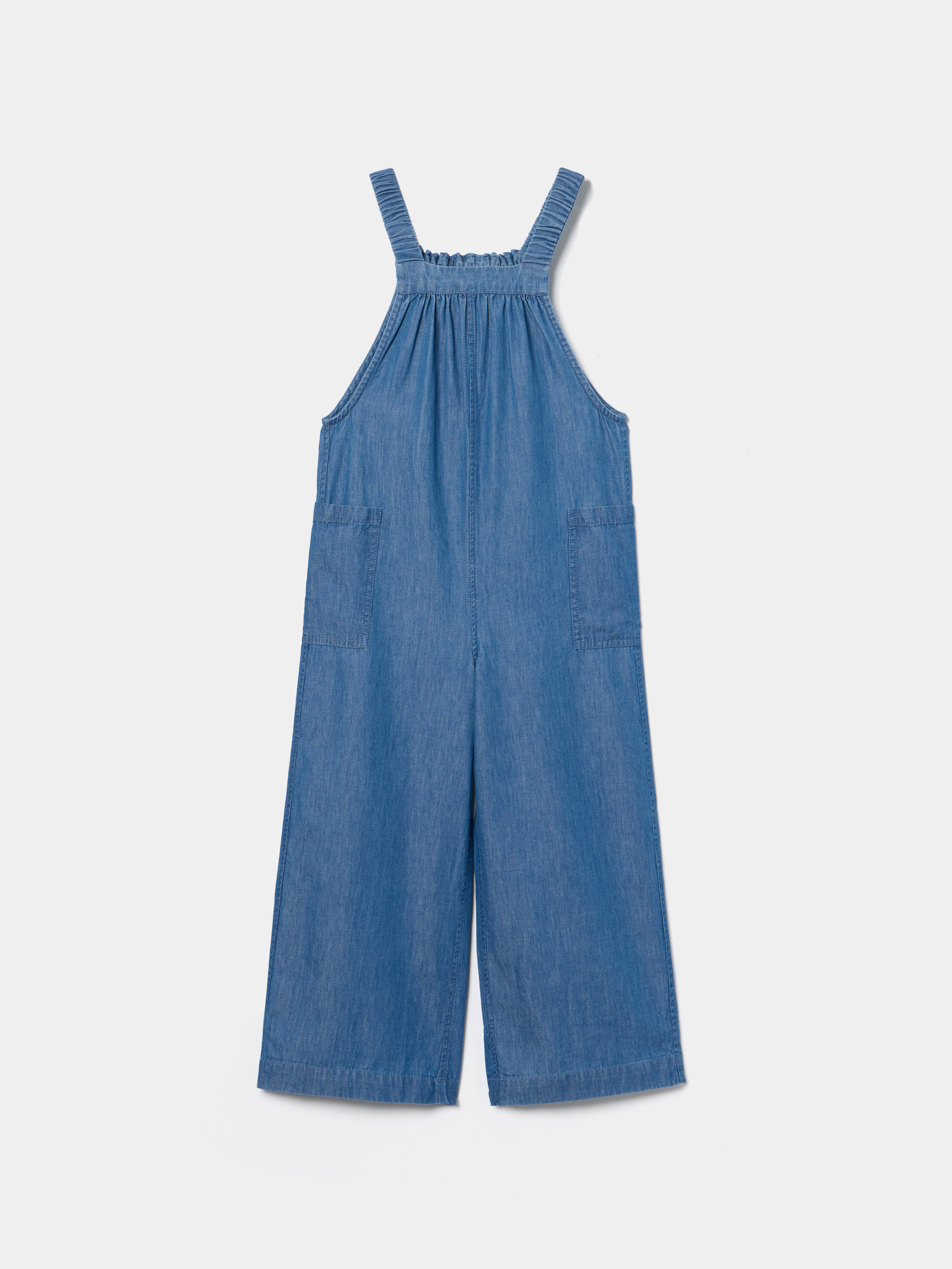 Macacão denim com alças elásticas