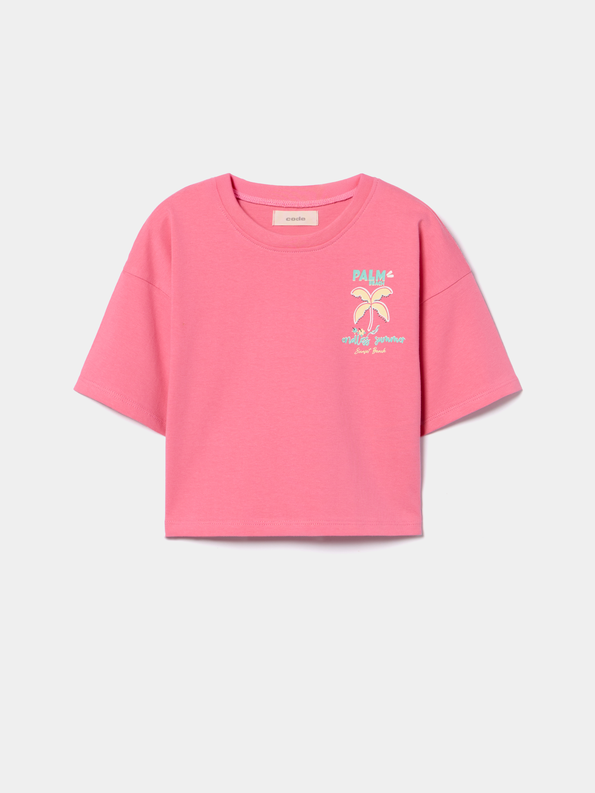 T-shirt cropped estampado tropical
