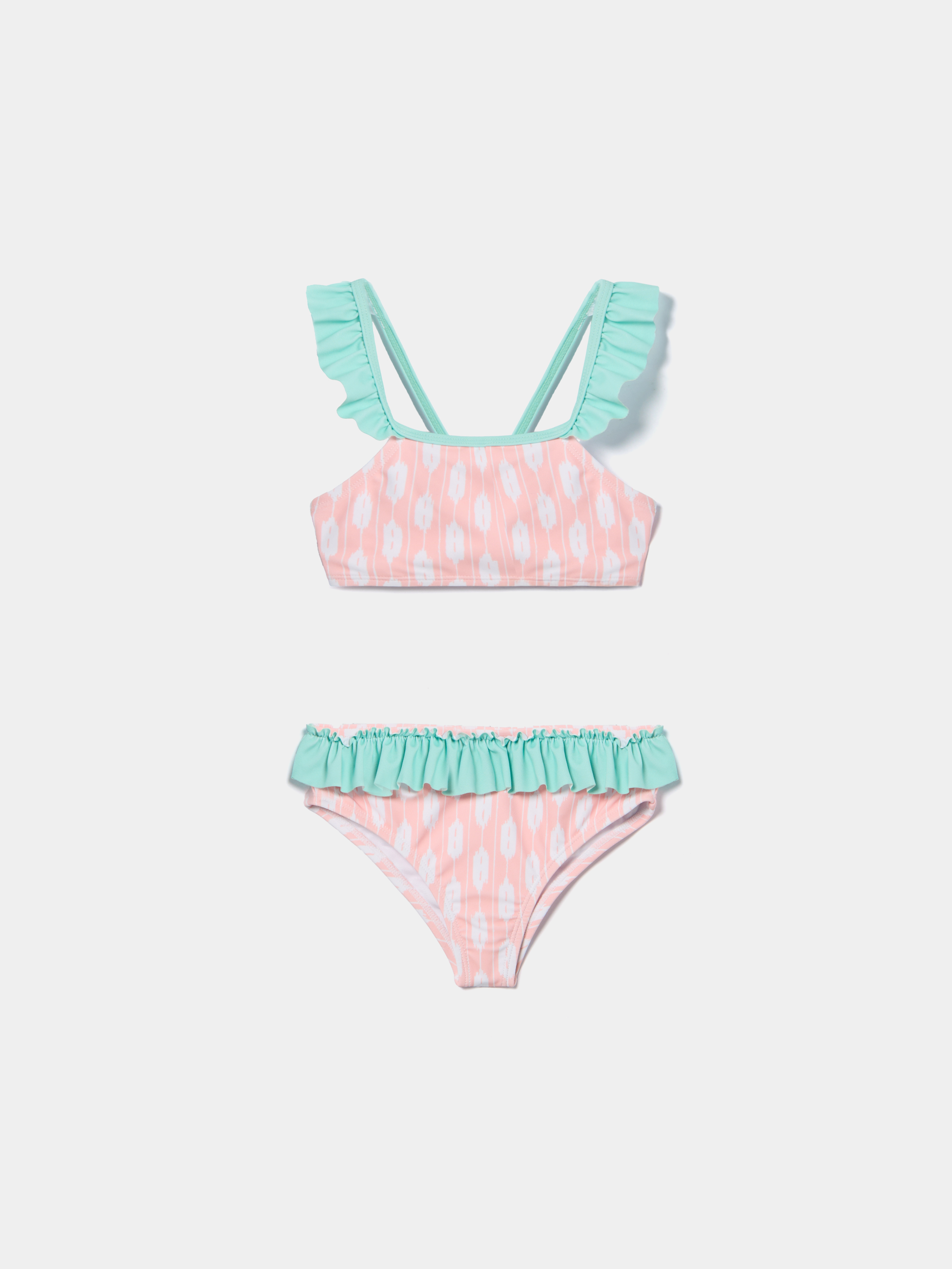 Biquíni com folhos estampado