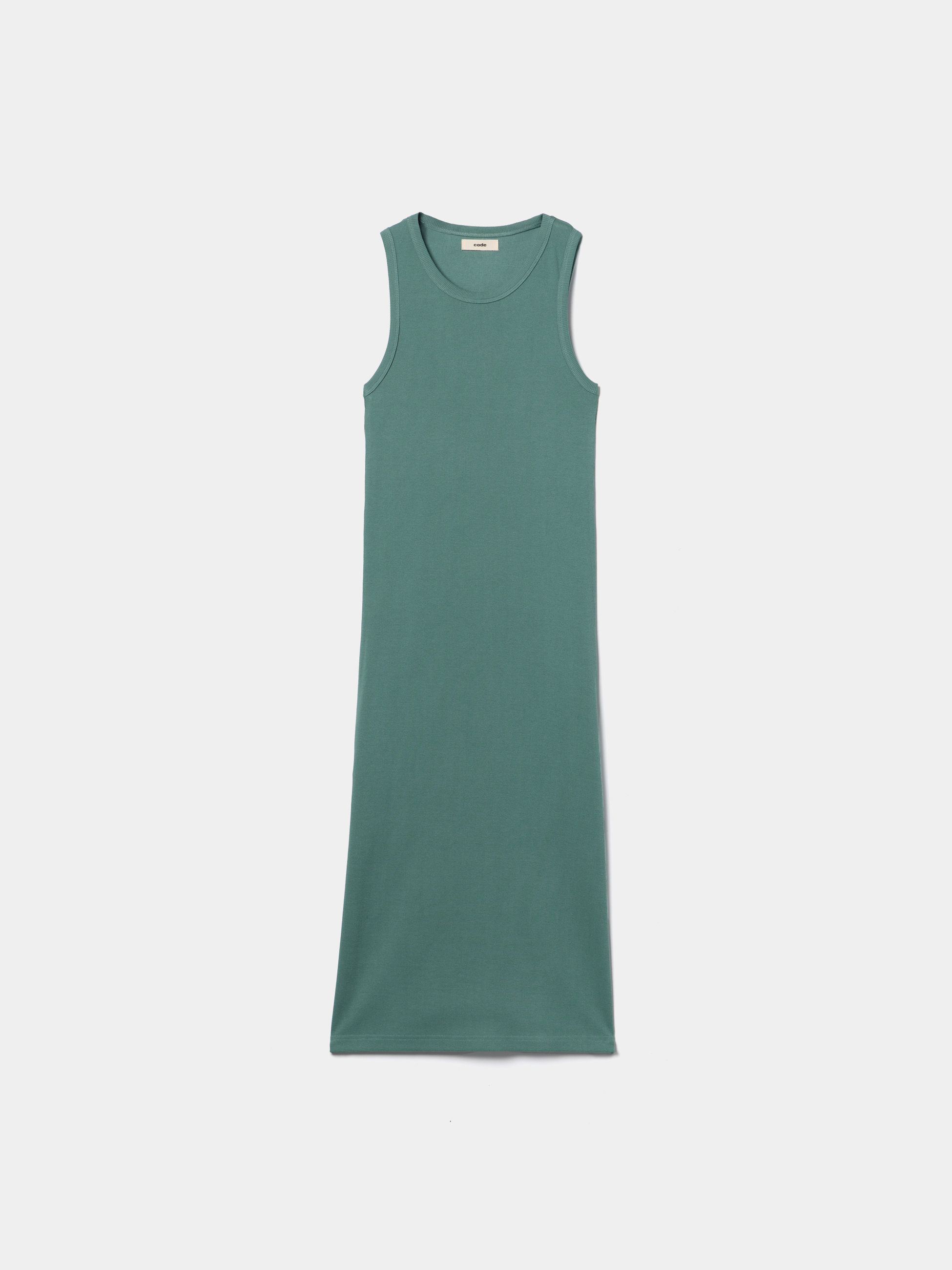 Ribbed midi dress with slit.