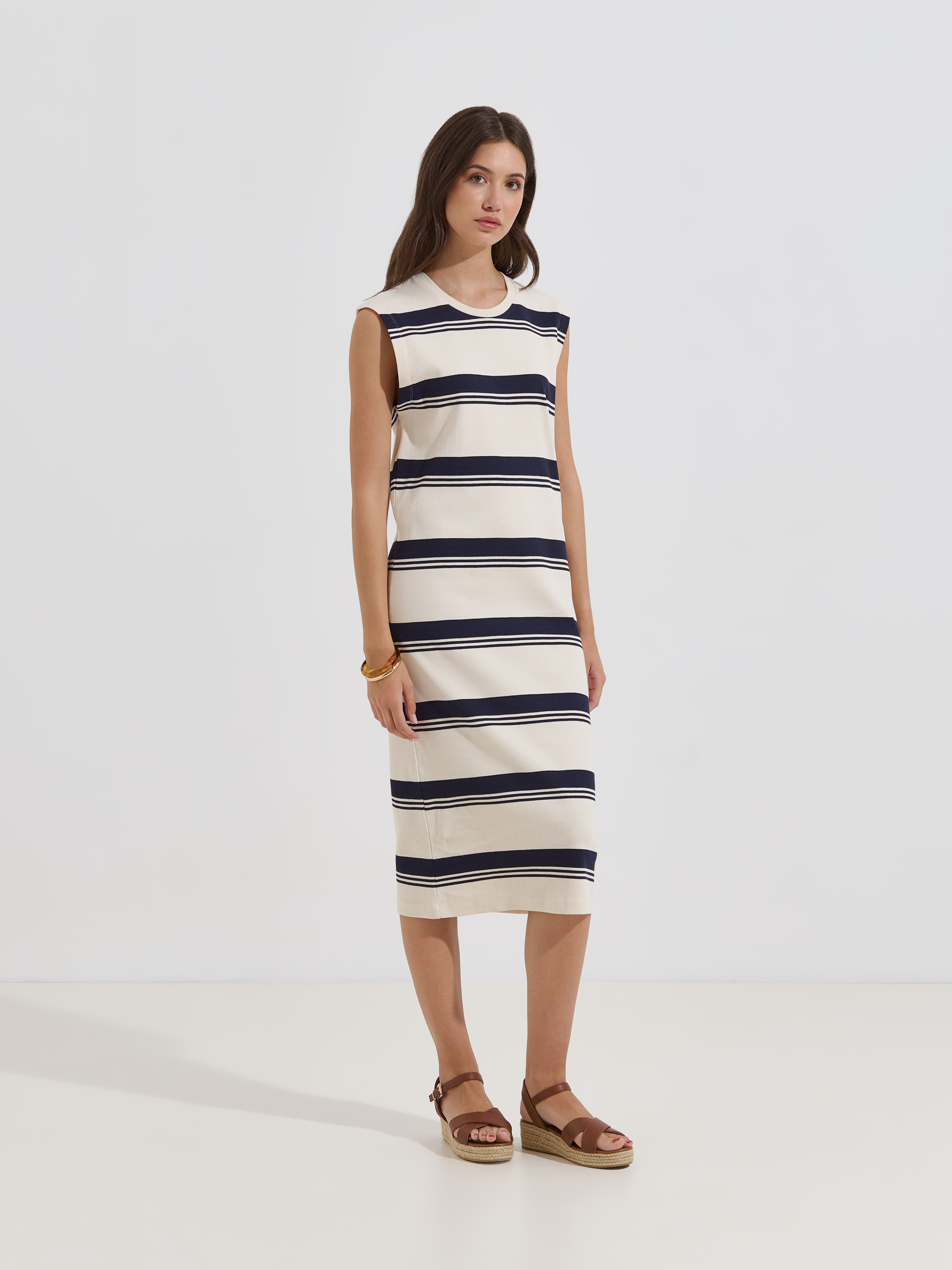 Ribbed striped midi dress