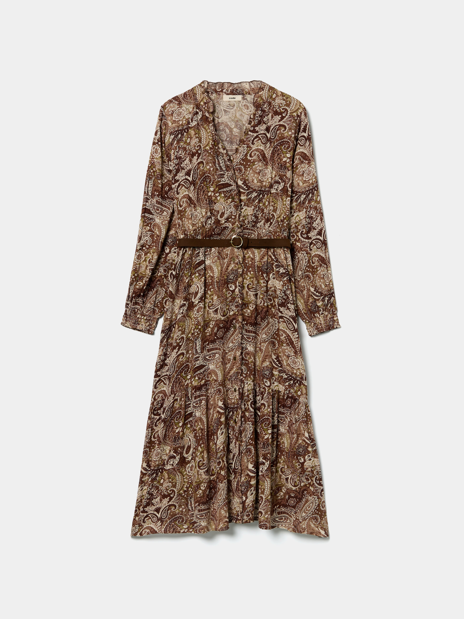 Printed midi dress with belt.