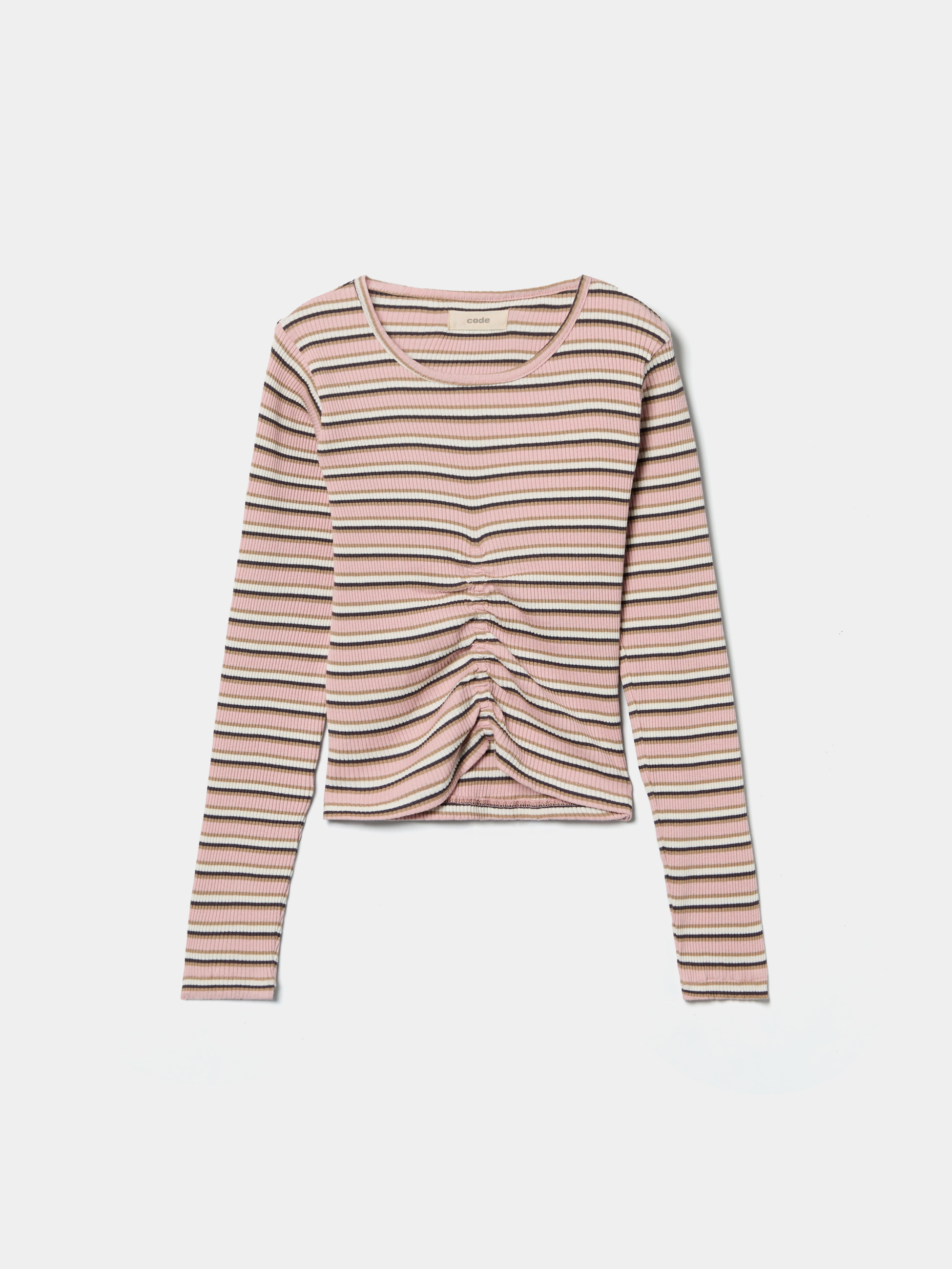 Camisola às riscas com franzido