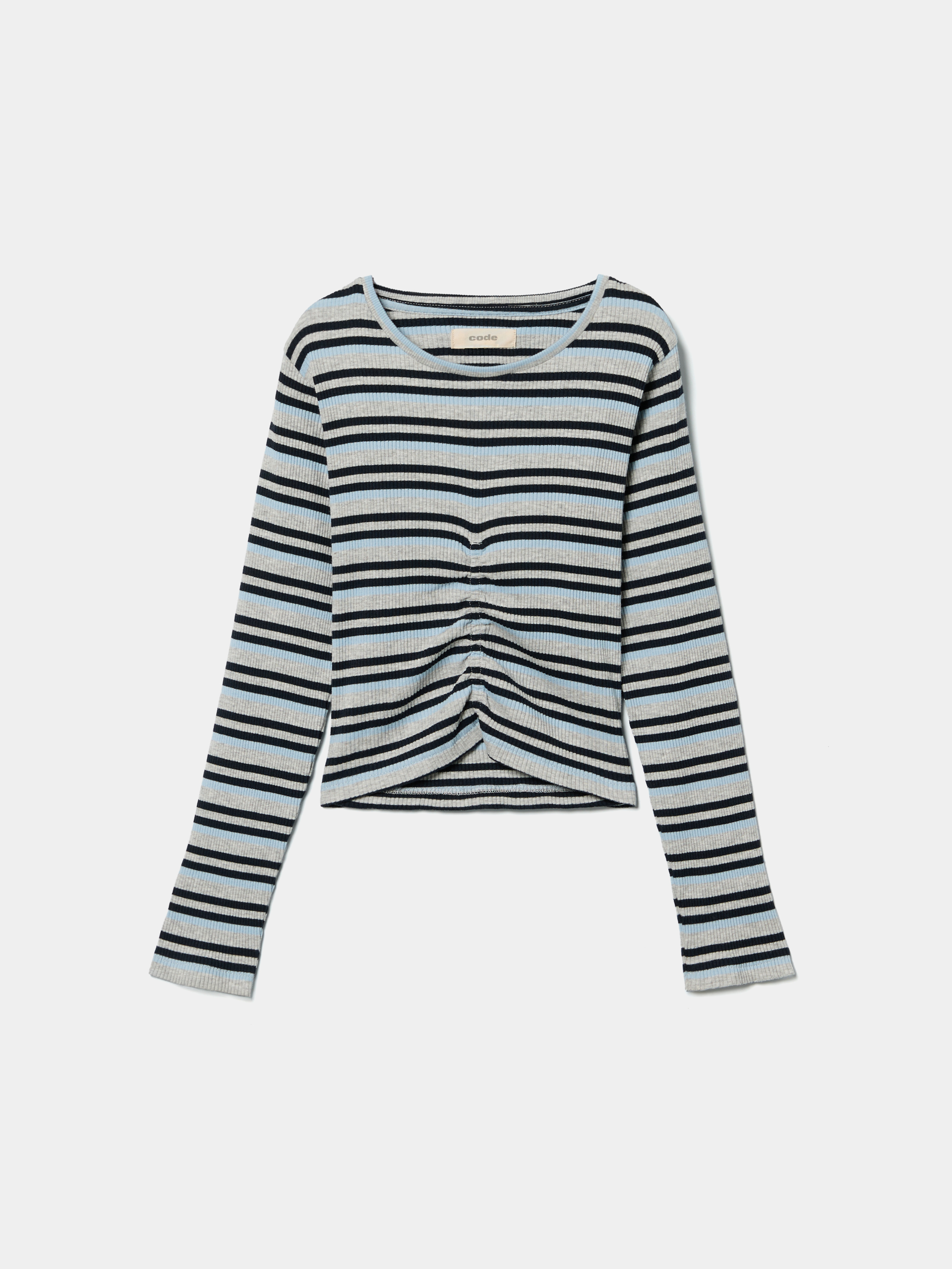 Camisola às riscas com franzido