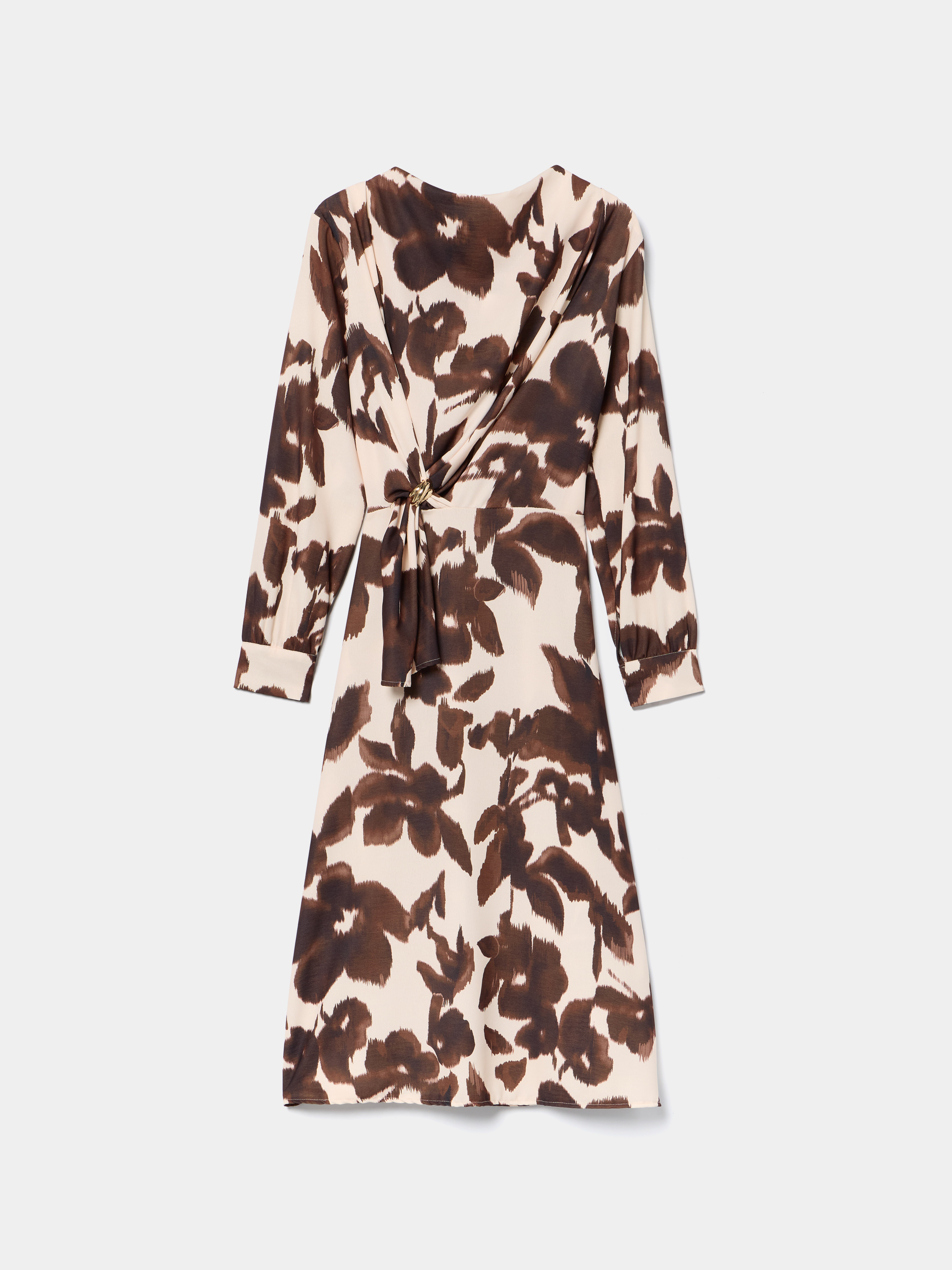 Vestido estampado com broche