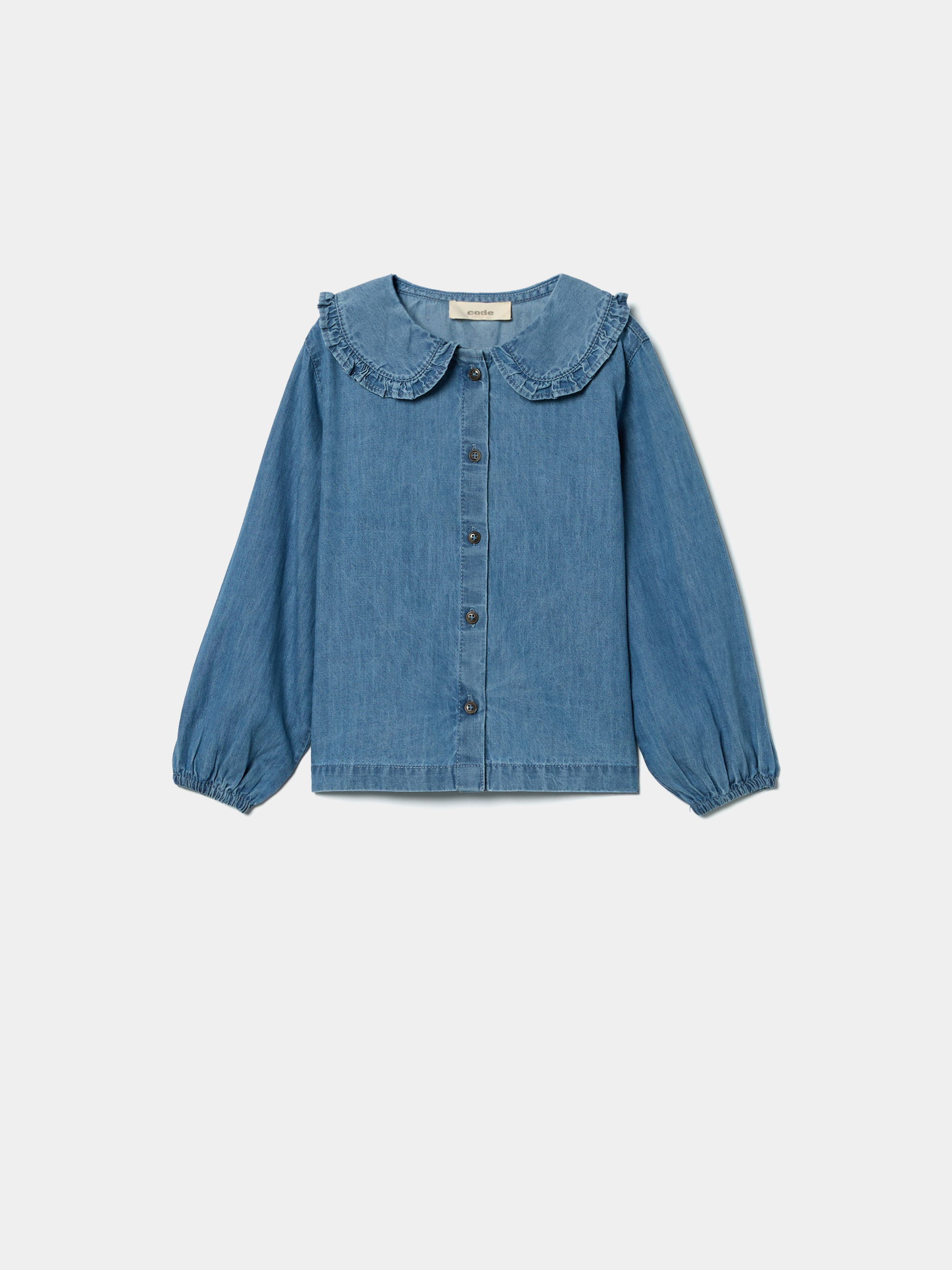 Camisa de ganga com gola de folho