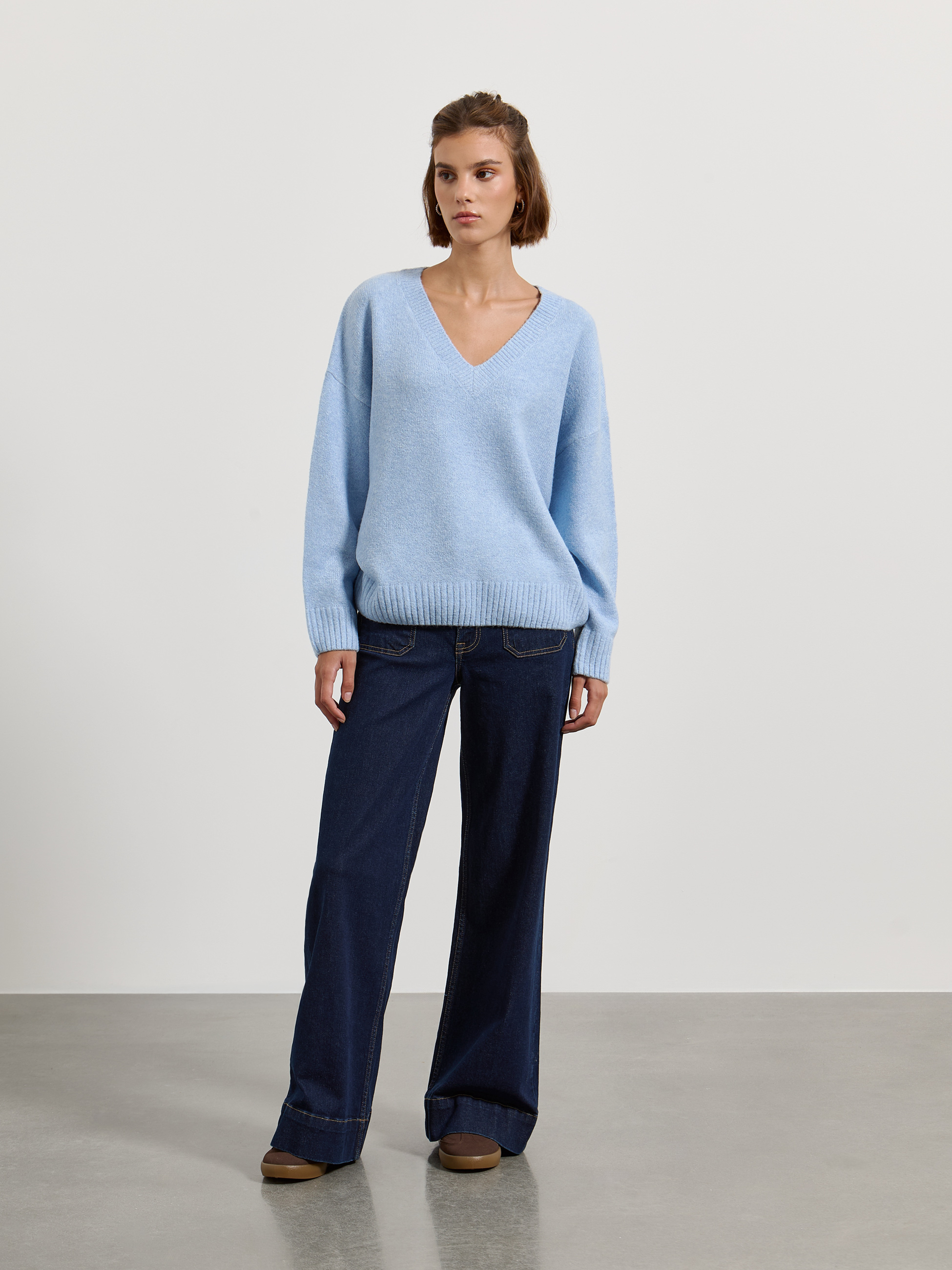 Camisola de malha com decote em V
