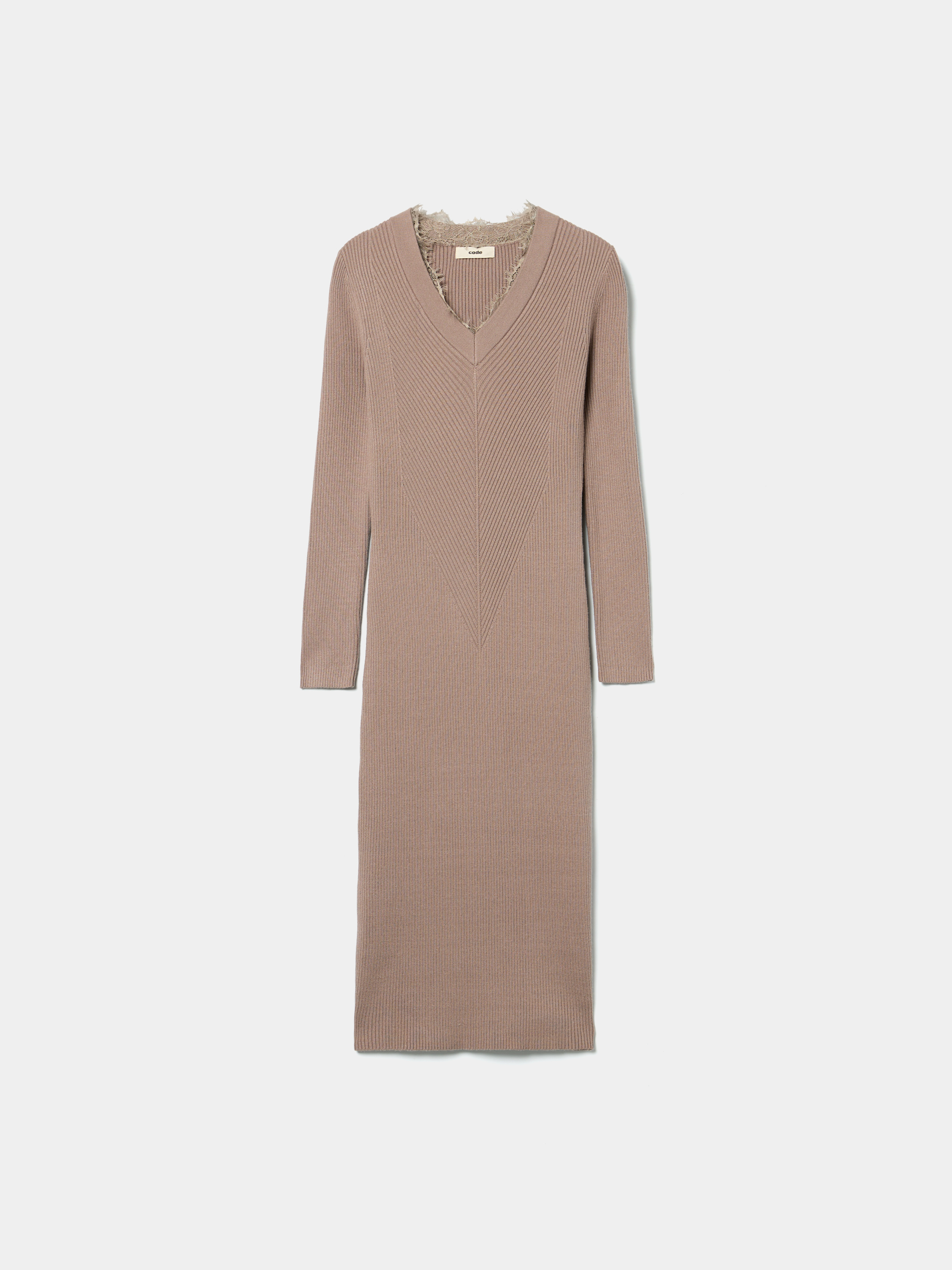 Vestido midi de malha com renda