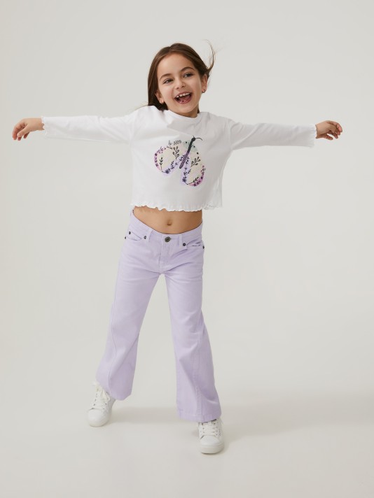 T-shirt estampada com folhos T-shirt estampada com folhos