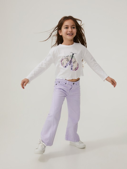 T-shirt estampada com folhos T-shirt estampada com folhos