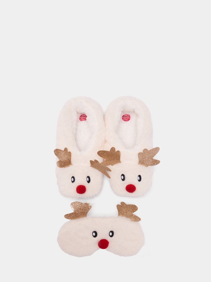Pack pantufas e mscara de dormir Natal