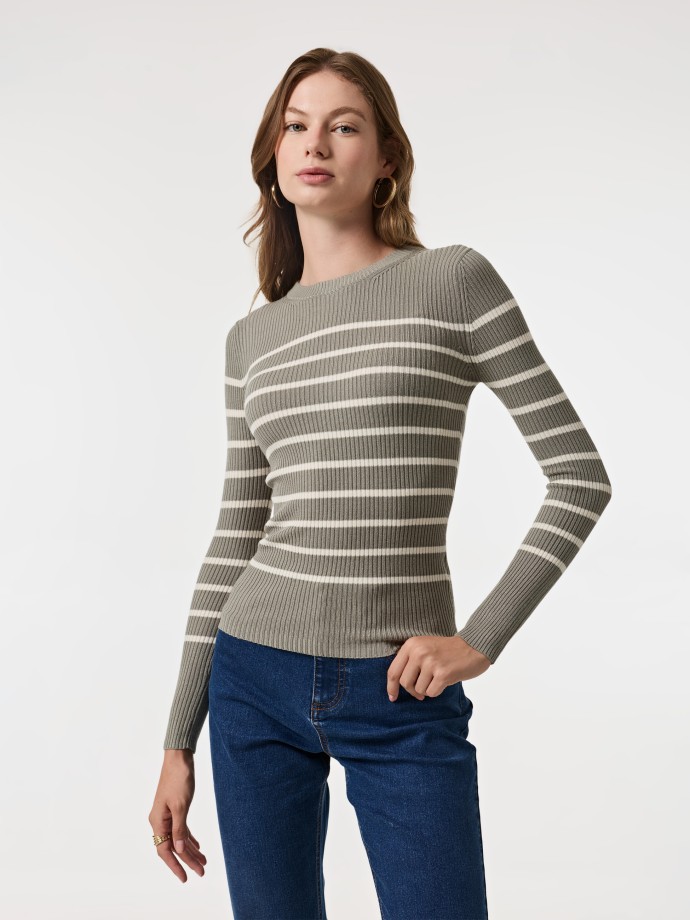 Camisola canelada com riscas