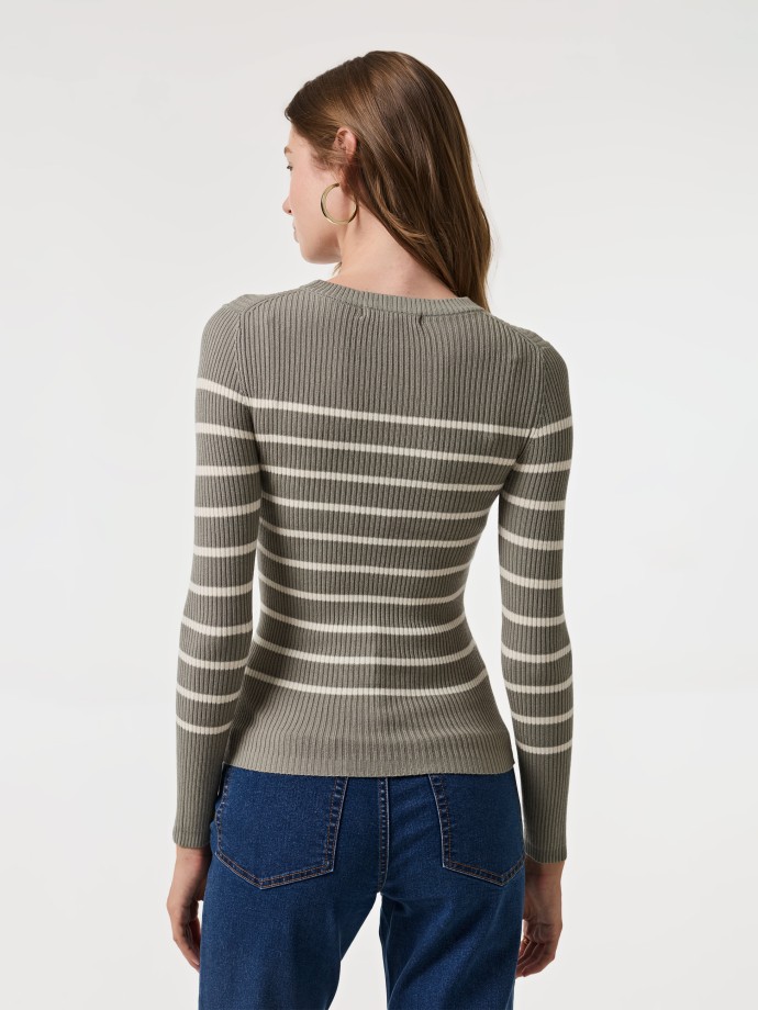 Camisola canelada com riscas