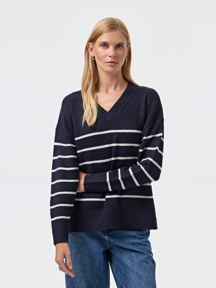 Camisola de malha às riscas Camisola de malha às riscas