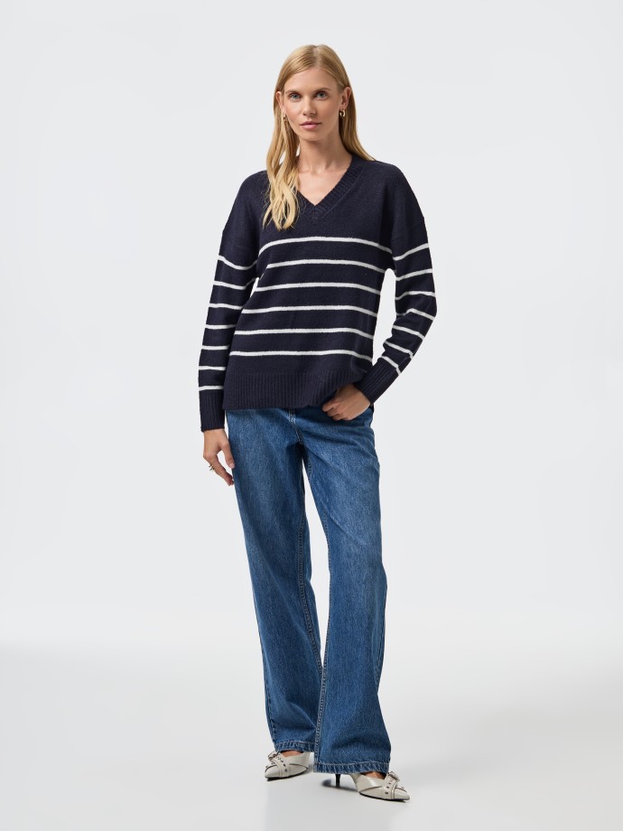 Camisola de malha às riscas Camisola de malha às riscas