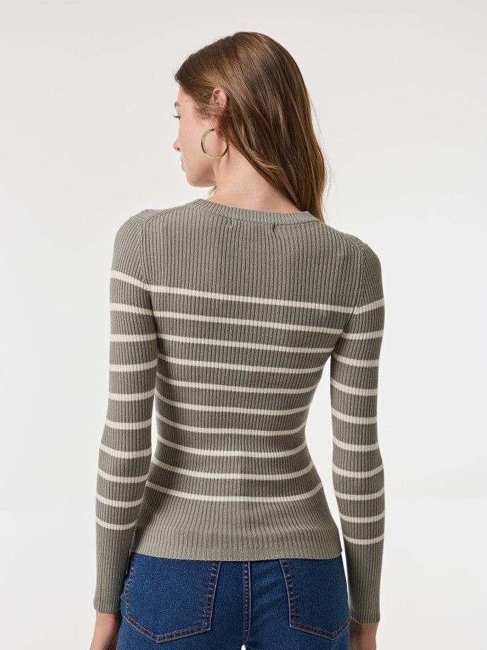 Camisola canelada com riscas Camisola canelada com riscas