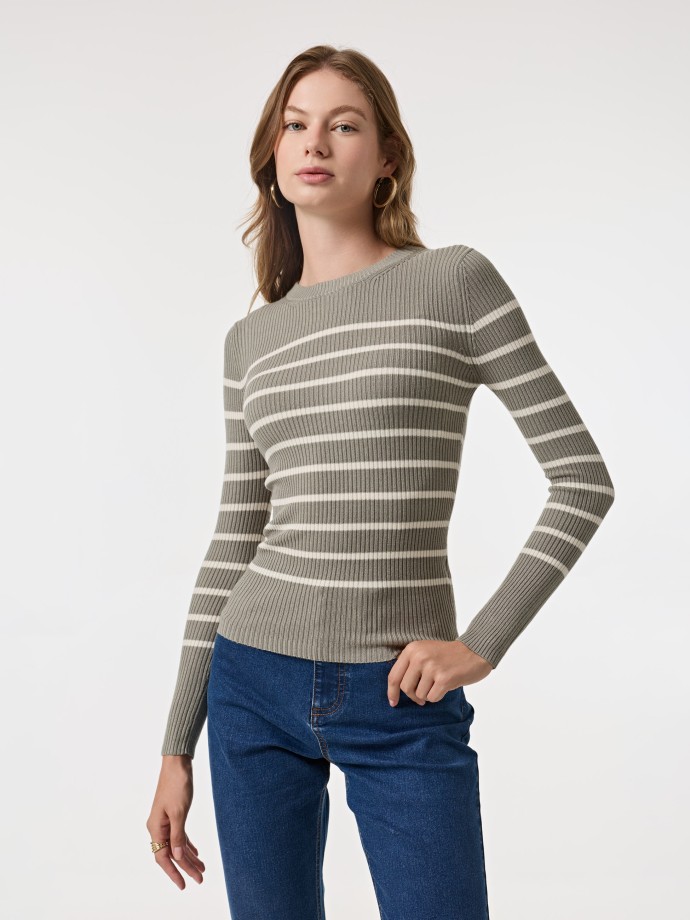 Camisola canelada com riscas Camisola canelada com riscas