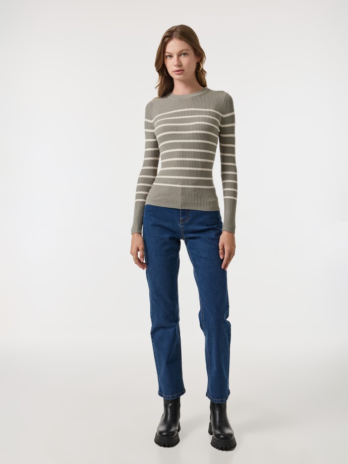 Camisola canelada com riscas Camisola canelada com riscas