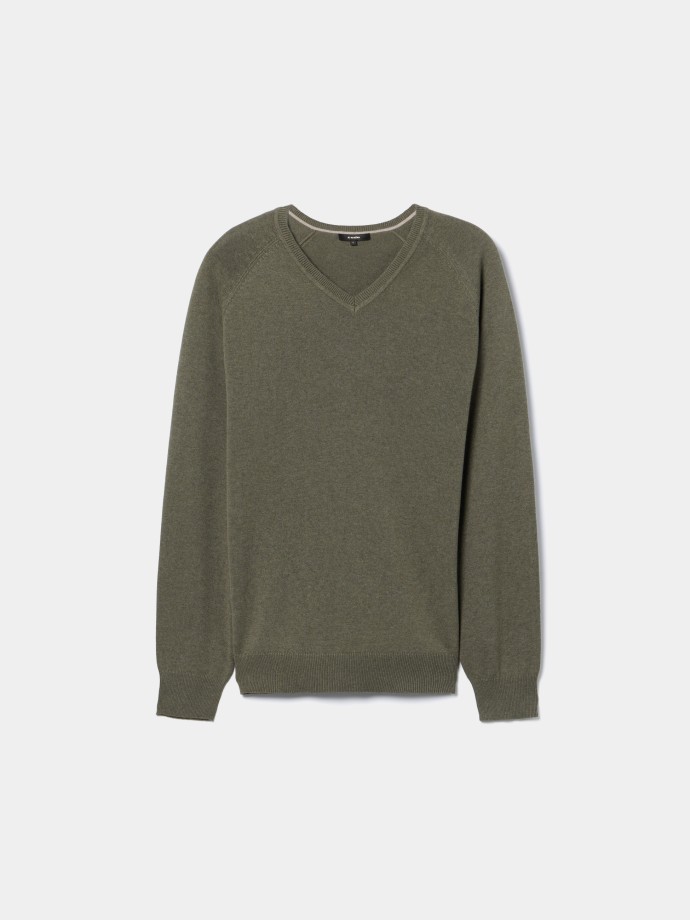 Camisola de malha com decote em V