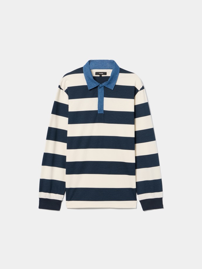 Polo �s riscas com gola em ganga