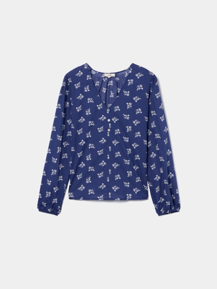 Blusa estampada com decote em V