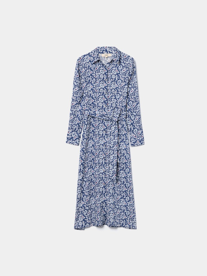 Vestido midi estampado com cinto