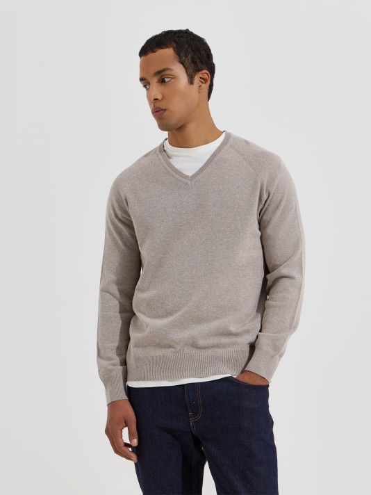 Camisola de malha com decote em V