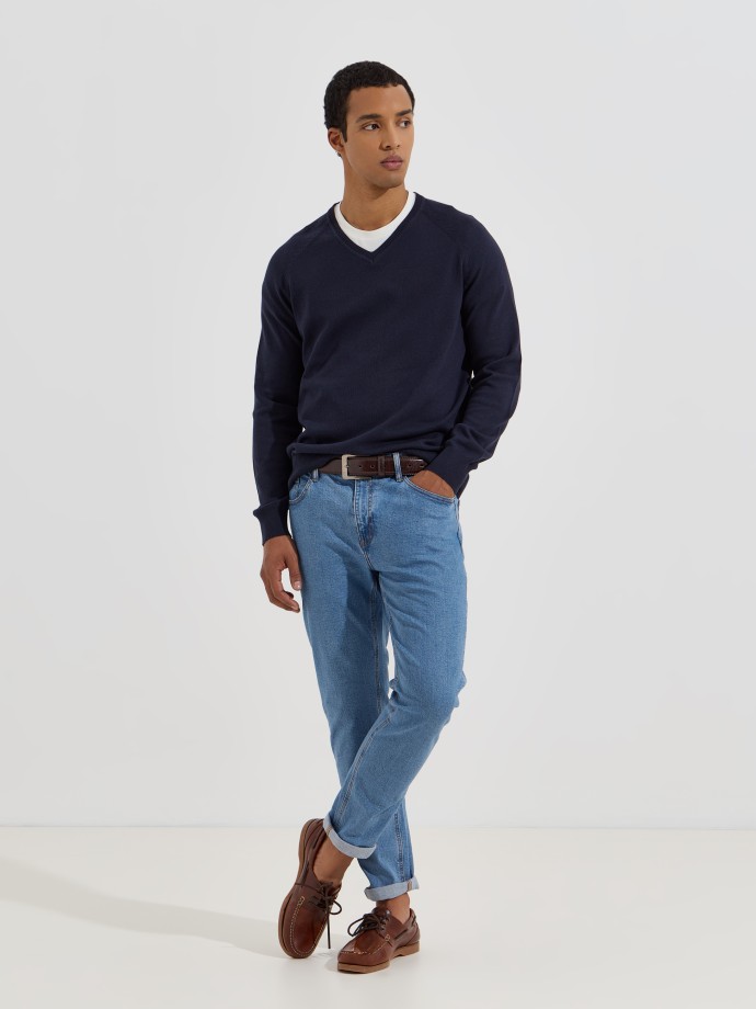 Camisola de malha com decote em V