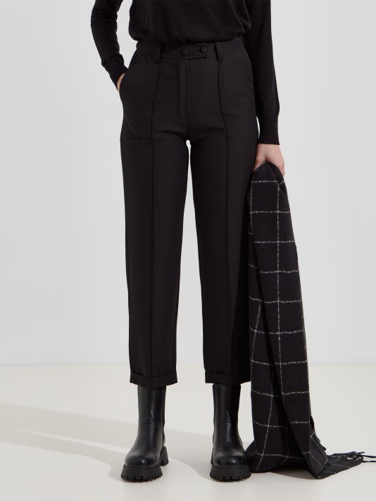 Calças de tecido com 2 botões Calças de tecido com 2 botões