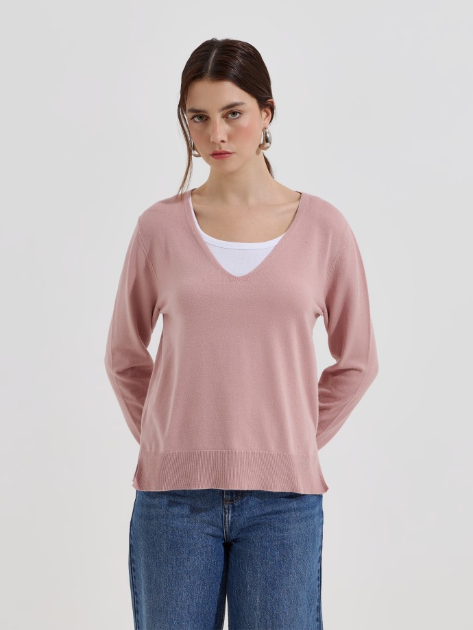 Camisola de malha com decote em V