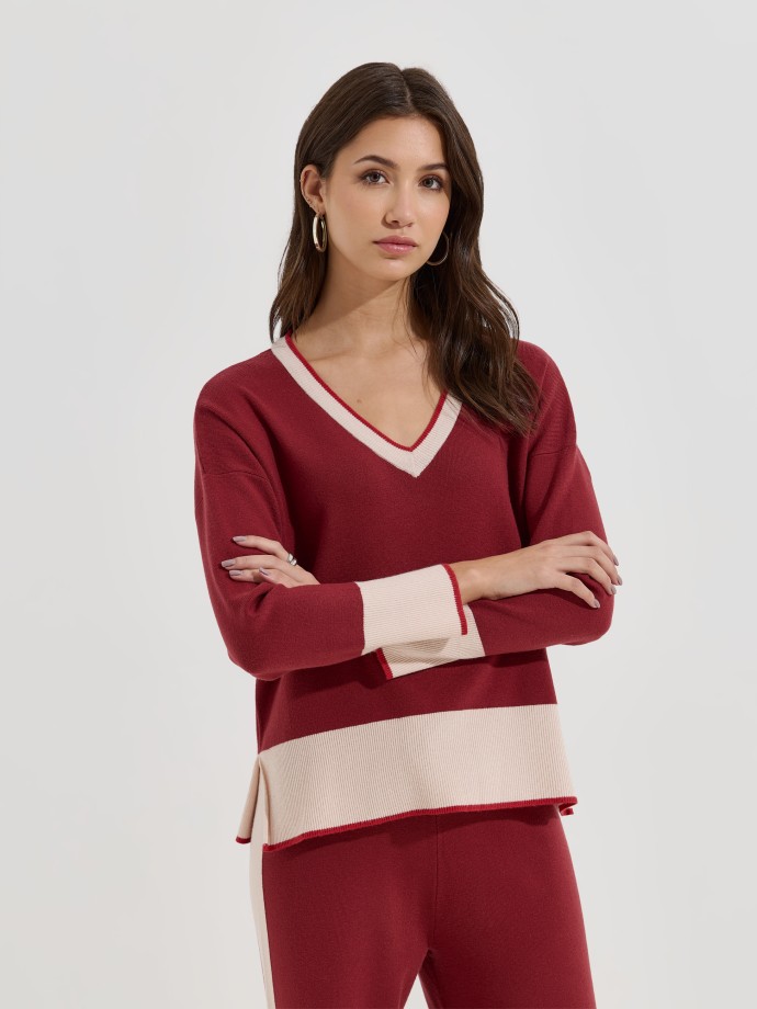 Camisola de malha com decote em V