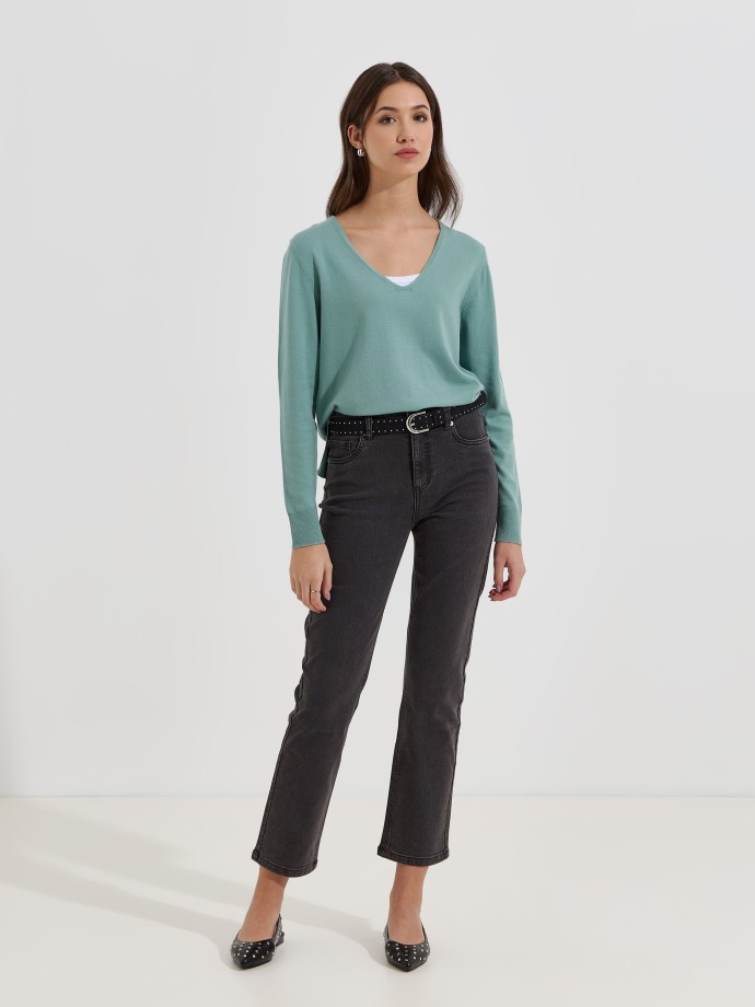 Camisola de malha com decote em V