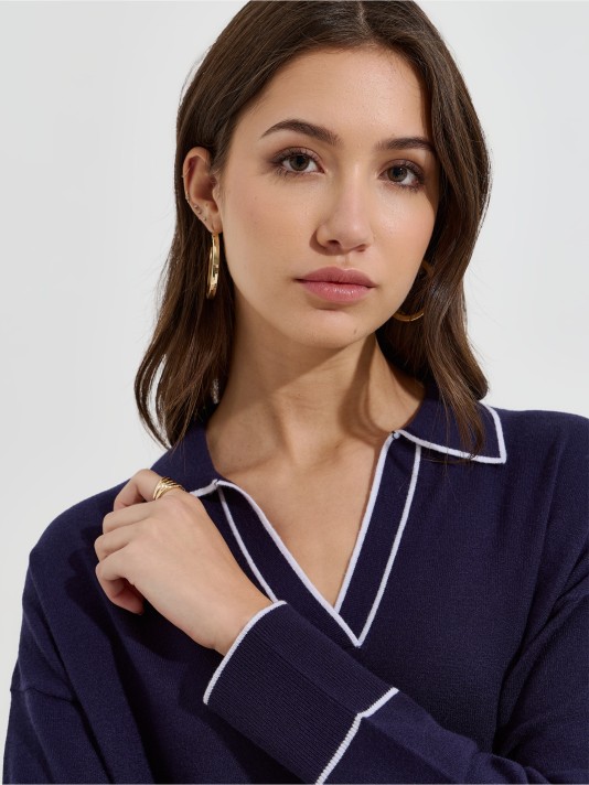 Camisola com decote de polo Camisola com decote de polo
