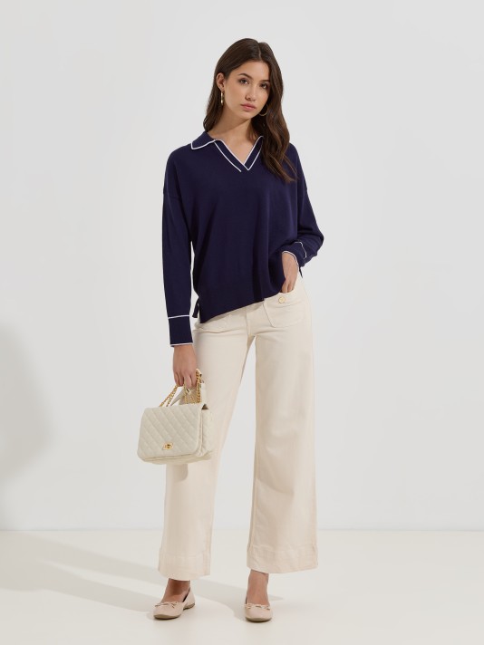 Camisola com decote de polo Camisola com decote de polo